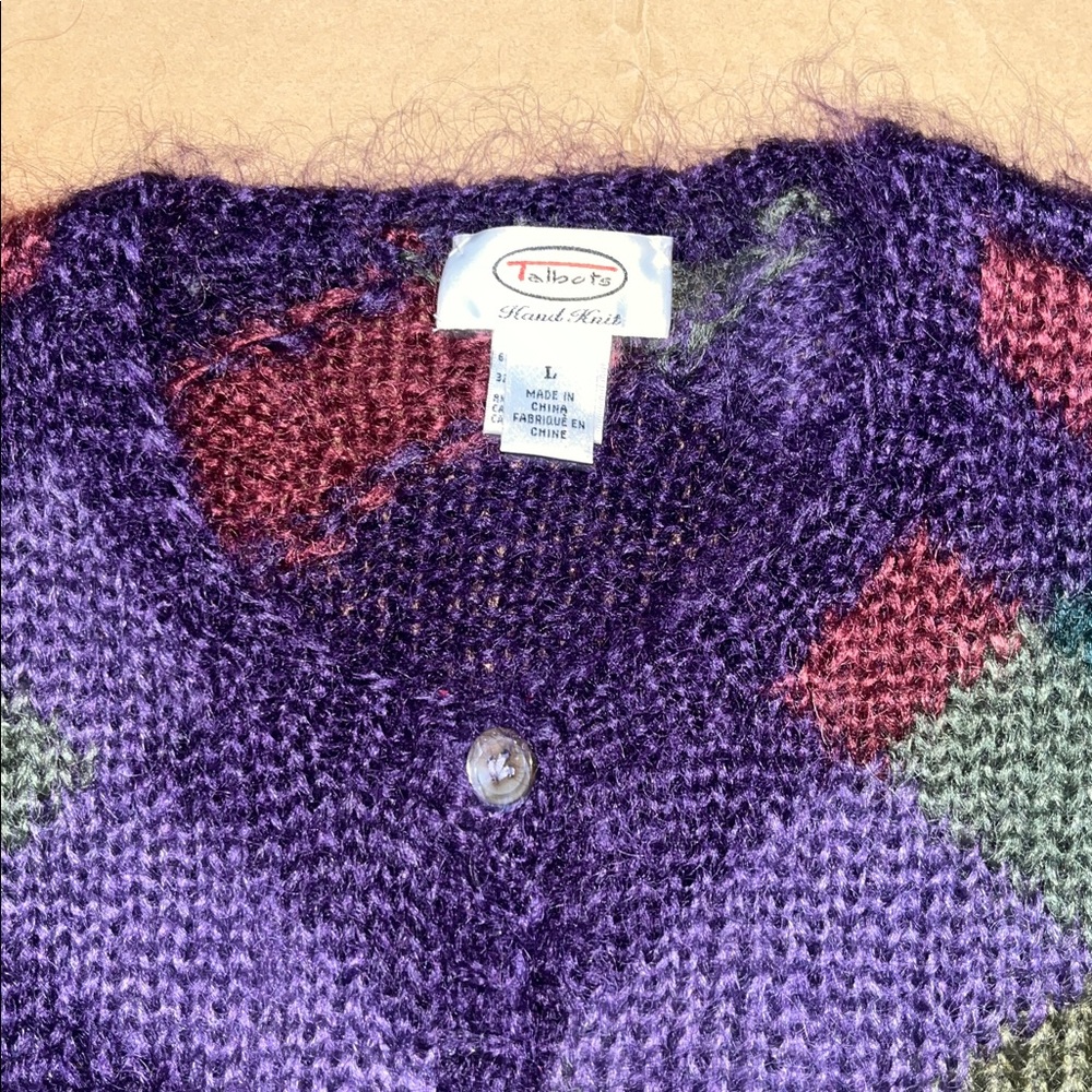 NWOT - Talbots Plaid Cardigan - Purple, Green, Blue (SZ. L) - Picture 2 of 7